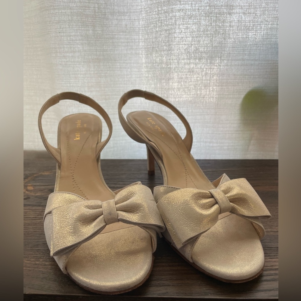 Kate Spade gold glitter bow heels wedding shoes